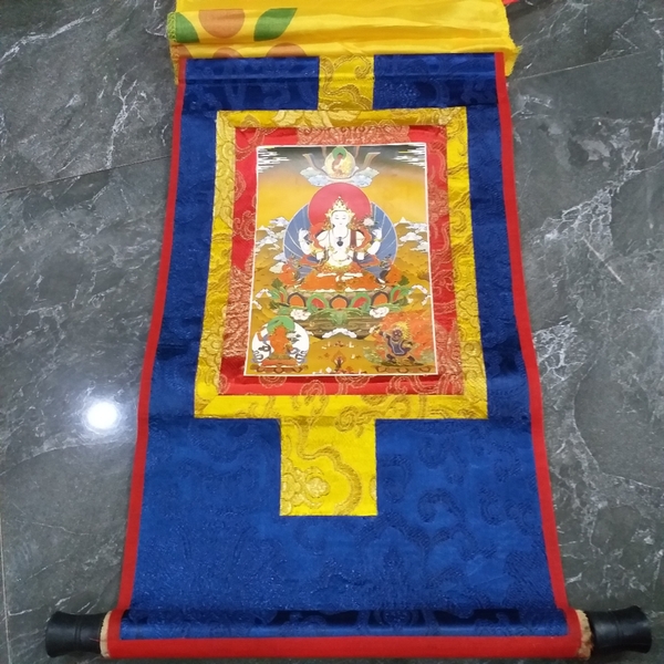 Tranh Thangka Quan Âm Tứ Thủ Bồ Tát_35x20cm